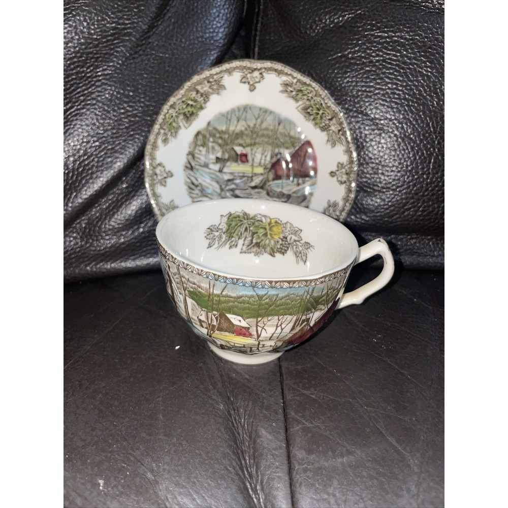 Johnsons Bros Friendly‎ Village Ice House Cup and Saucer Set England